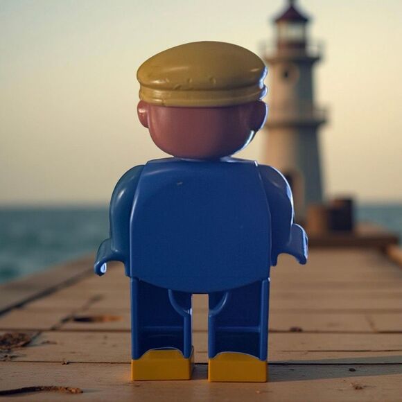 Vintage LEGO Duplo Male Figure Blue Legs Blue Top with Yellow Cap Figure A37 - Picture 6 of 6